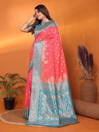 Elora Pink Soft Silk Small Butti Zari Weaving With Heavy Zari Border Saree | Grocsy