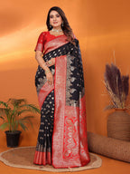 Elora Black Soft Silk Small Butti Zari Weaving With Heavy Zari Border Saree | Grocsy