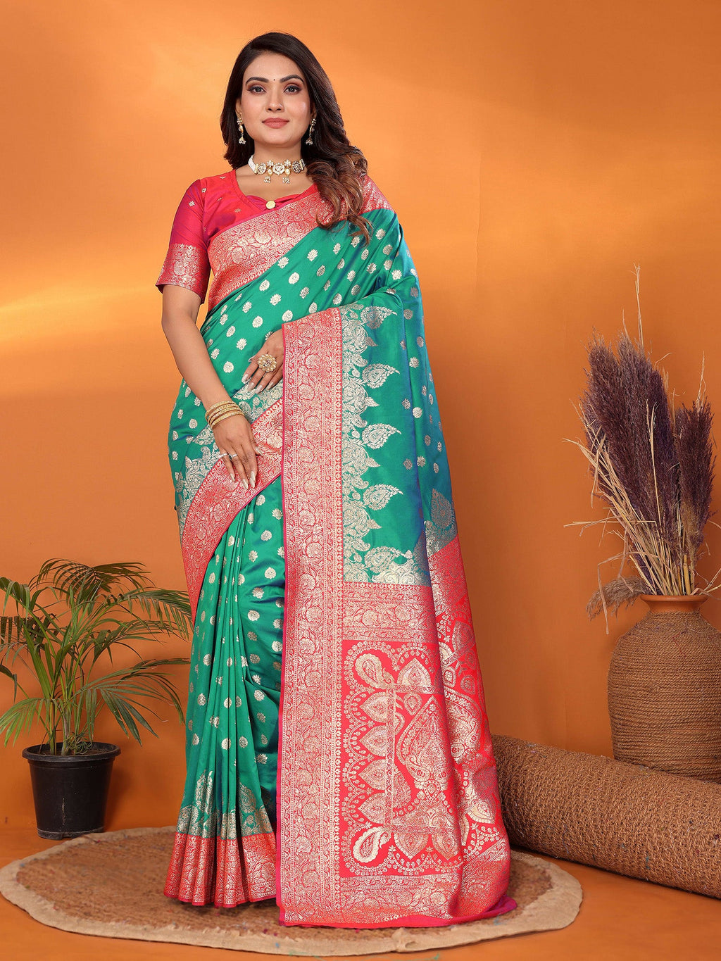 Elora Light Green Soft Silk Small Butti Zari Weaving With Heavy Zari Border Saree | Grocsy