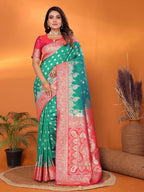 Elora Light Green Soft Silk Small Butti Zari Weaving With Heavy Zari Border Saree | Grocsy