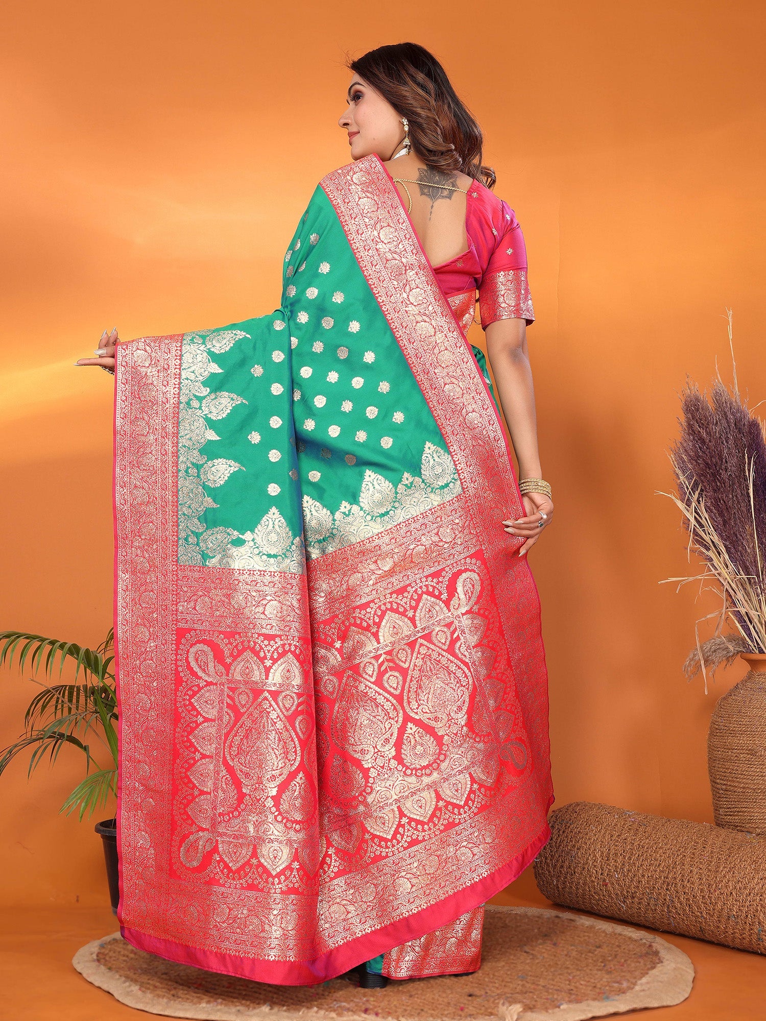 Elora Light Green Soft Silk Small Butti Zari Weaving With Heavy Zari Border Saree | Grocsy