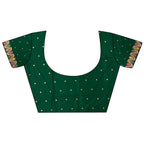 Elora Dark Green Soft Silk Floral Zari Weaving Meenakari Saree With Floral Border | Grocsy