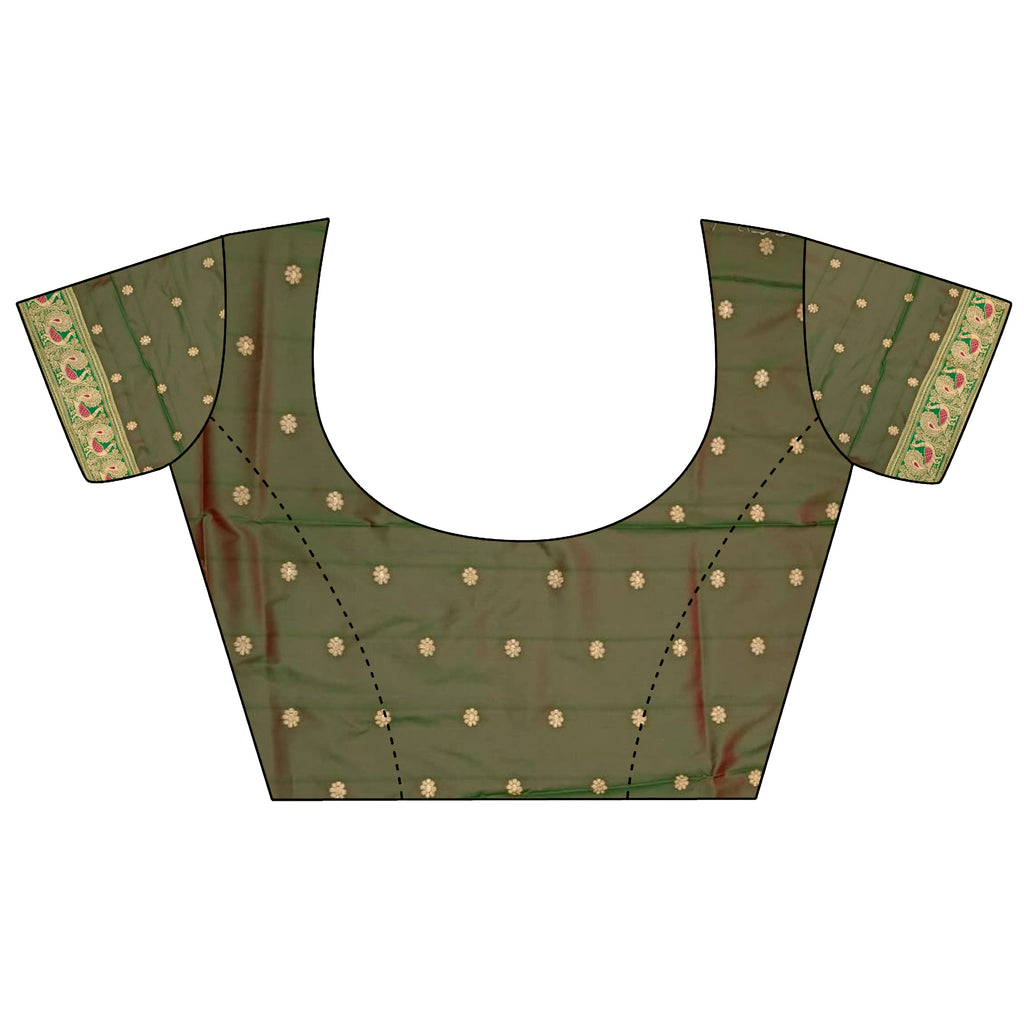 Elora Red Soft Silk Floral Butta Zari Weaving Banarasi With Peacock Zari Weaving Border | Grocsy