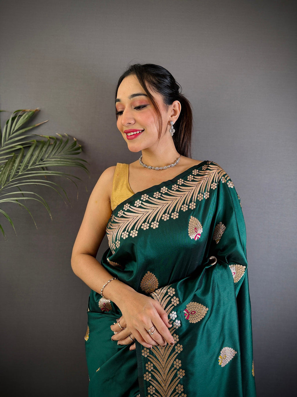 Elora Deep Teal Soft Silk Meenakari Zari Weaving Banarasi Saree | Grocsy