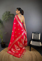 Elora Pink Soft Silk Meenakari Zari Weaving Banarasi Saree | Grocsy