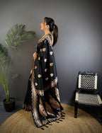 Elora Black Soft Silk Meenakari Zari Weaving Banarasi Saree | Grocsy