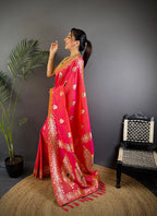 Elora Pink Soft Silk Meenakari Zari Weaving Banarasi Saree | Grocsy