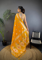 Elora Orange Soft Silk Meenakari Zari Weaving Banarasi Saree | Grocsy