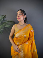 Elora Orange Soft Silk Meenakari Zari Weaving Banarasi Saree | Grocsy
