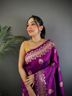 Elora Purple Soft Silk Meenakari Zari Weaving Banarasi Saree | Grocsy