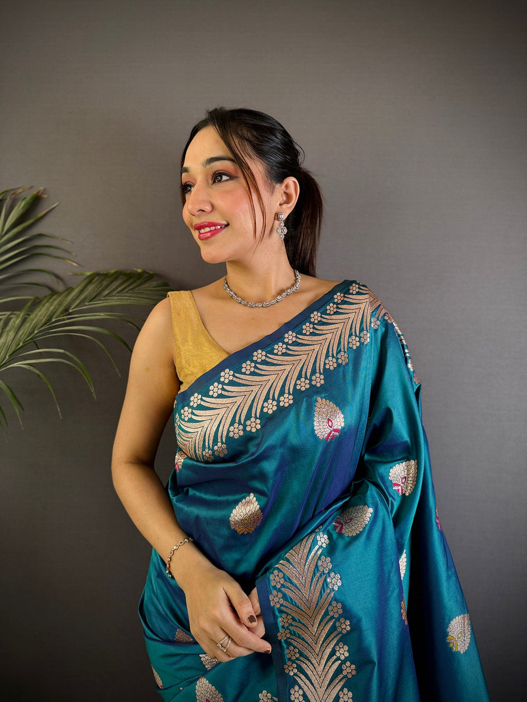 Elora Sea Blue Soft Silk Meenakari Zari Weaving Banarasi Saree | Grocsy