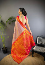 Elora Multicolor Silk Leheriya Meenakari Zari Weaves Dharmavaram Saree | Grocsy