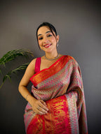 Elora Multicolor Silk Leheriya Meenakari Zari Weaves Dharmavaram Saree | Grocsy