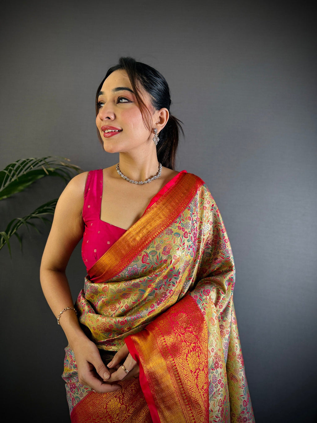 Elora Copper Silk Leheriya Meenakari Zari Weaves Dharmavaram Saree | Grocsy