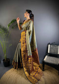 Elora Grey Silk Leheriya Meenakari Zari Weaves Dharmavaram Saree | Grocsy
