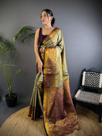 Elora Grey Silk Leheriya Meenakari Zari Weaves Dharmavaram Saree | Grocsy