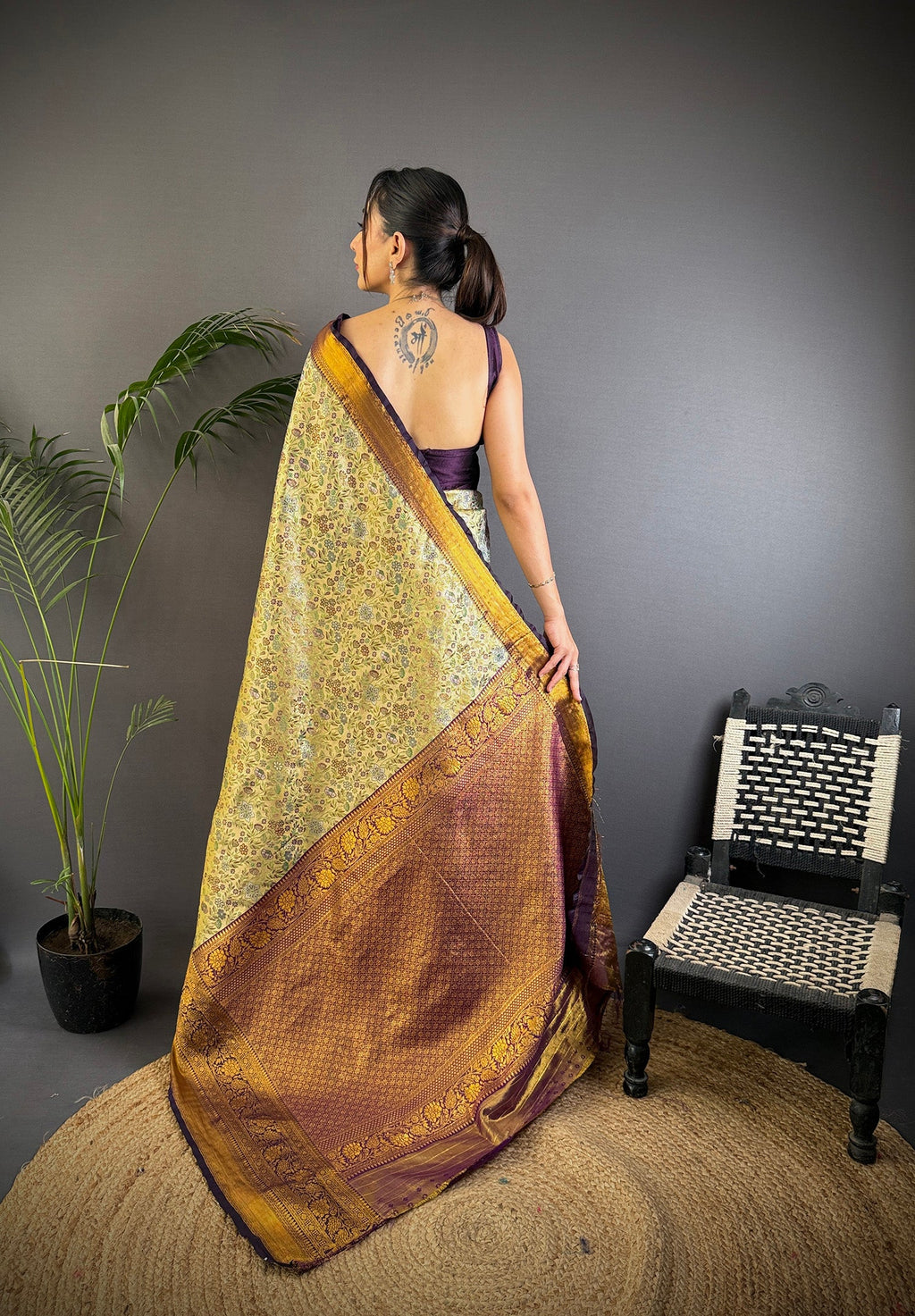 Elora Grey Silk Leheriya Meenakari Zari Weaves Dharmavaram Saree | Grocsy
