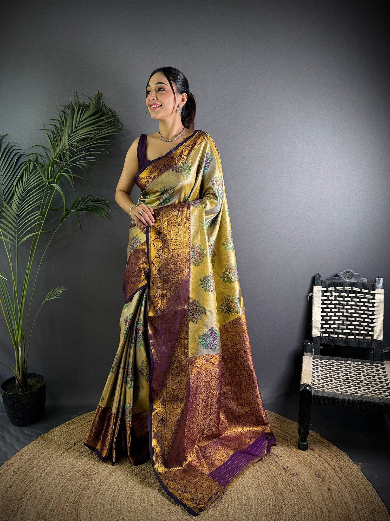 Elora Beige Silk Leheriya Meenakari Zari Weaves Dharmavaram Saree | Grocsy