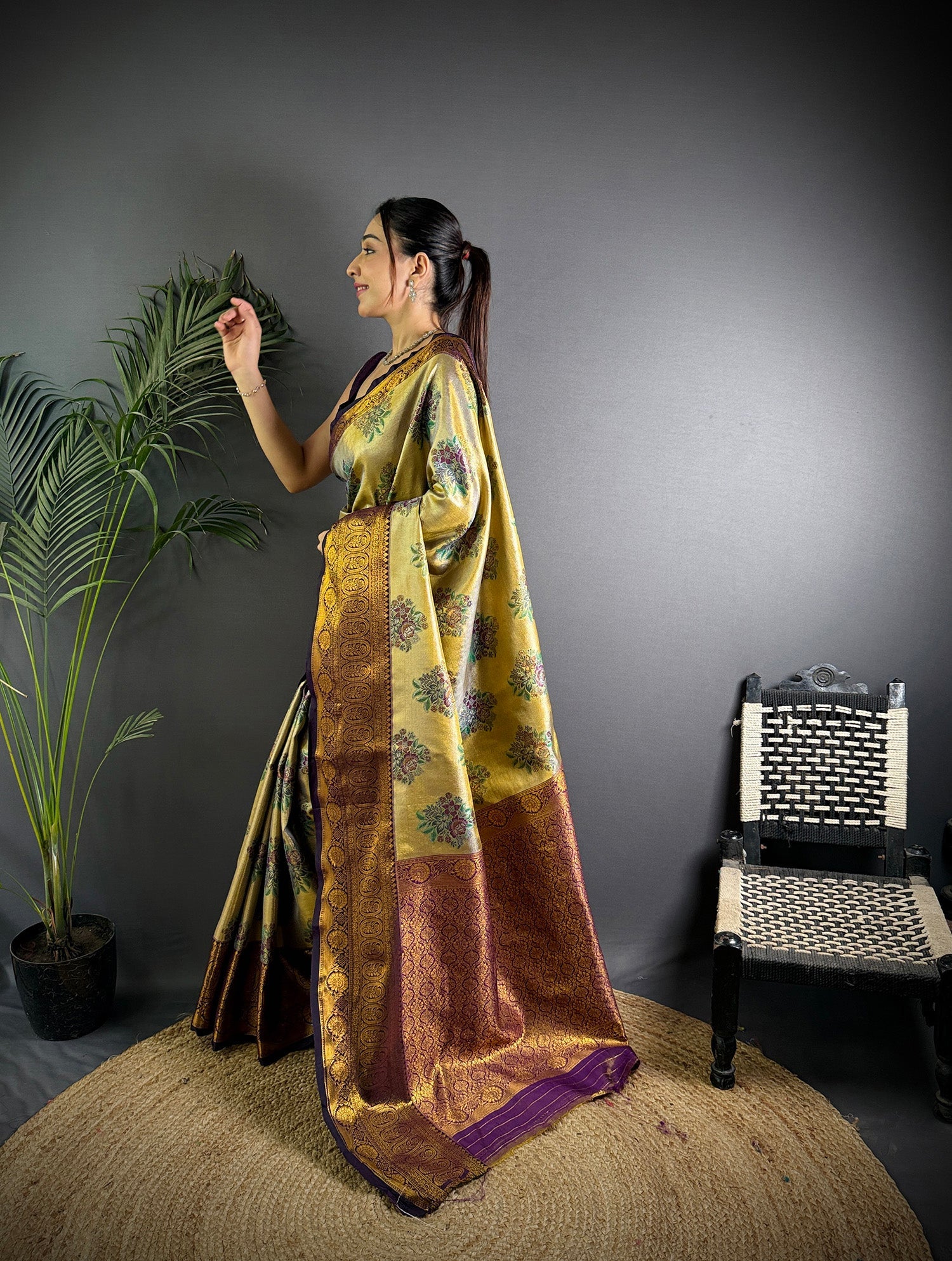 Elora Beige Silk Leheriya Meenakari Zari Weaves Dharmavaram Saree | Grocsy