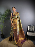 Elora Copper Silk Leheriya Meenakari Zari Weaves Dharmavaram Saree | Grocsy