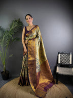 Elora Copper Silk Leheriya Meenakari Zari Weaves Dharmavaram Saree | Grocsy
