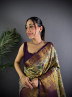 Elora Copper Silk Leheriya Meenakari Zari Weaves Dharmavaram Saree | Grocsy