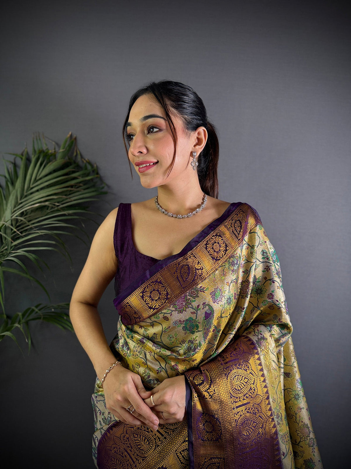 Elora Copper Silk Leheriya Meenakari Zari Weaves Dharmavaram Saree | Grocsy