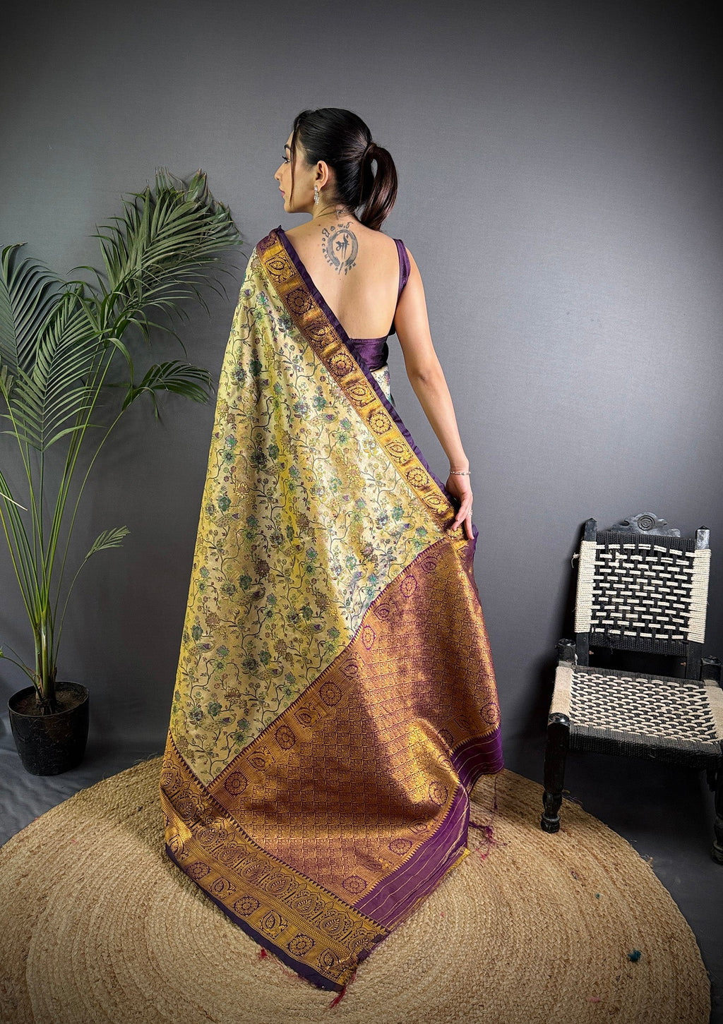 Elora Copper Silk Leheriya Meenakari Zari Weaves Dharmavaram Saree | Grocsy
