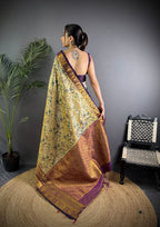 Elora Copper Silk Leheriya Meenakari Zari Weaves Dharmavaram Saree | Grocsy