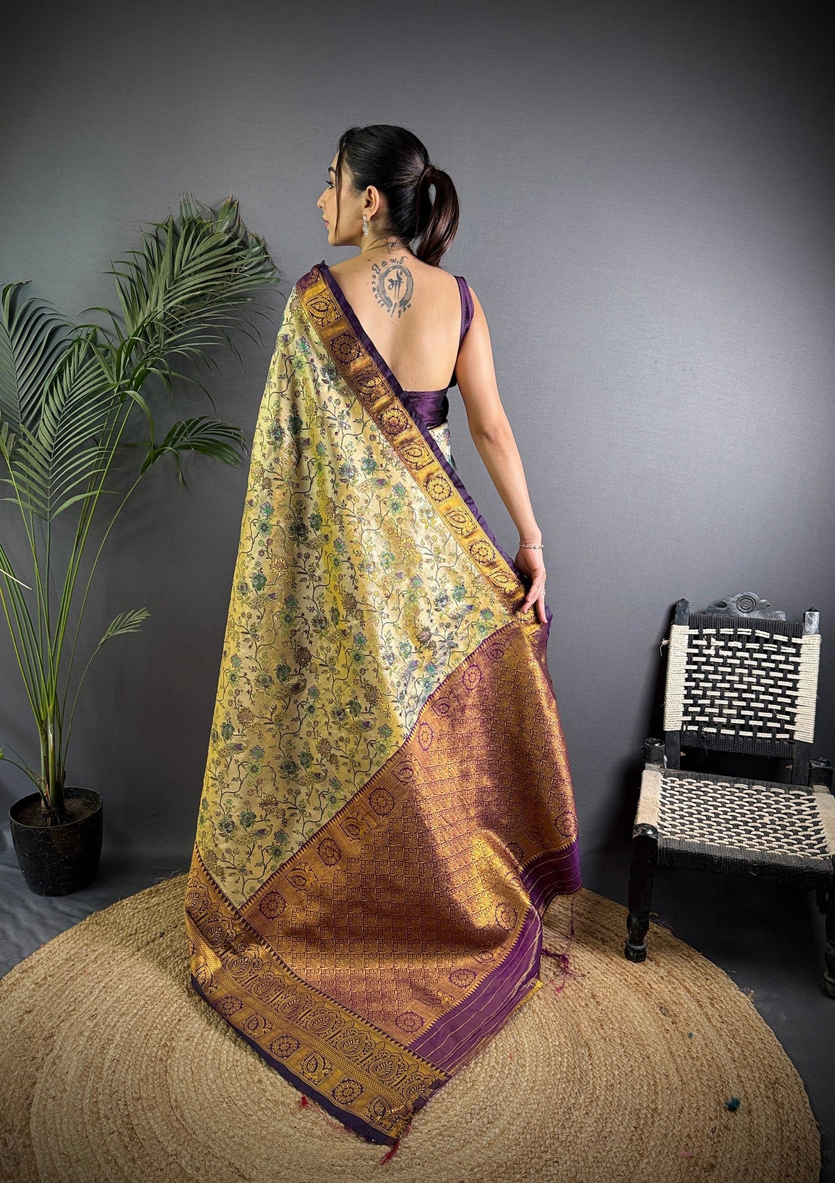 Elora Copper Silk Leheriya Meenakari Zari Weaves Dharmavaram Saree | Grocsy