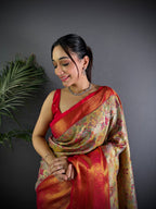 Elora Beige Silk Leheriya Meenakari Zari Weaves Dharmavaram Saree | Grocsy