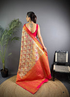 Elora Brown Silk Leheriya Meenakari Zari Weaves Dharmavaram Saree | Grocsy