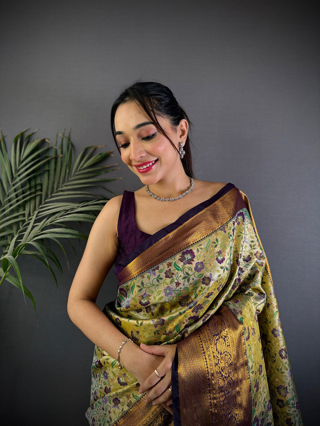 Elora Green Silk Leheriya Meenakari Zari Weaves Dharmavaram Saree | Grocsy