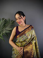 Elora Green Silk Leheriya Meenakari Zari Weaves Dharmavaram Saree | Grocsy