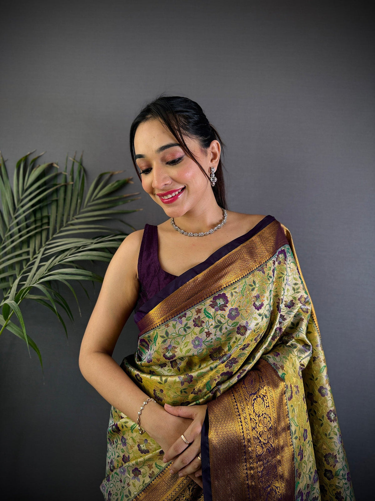 Elora Green Silk Leheriya Meenakari Zari Weaves Dharmavaram Saree | Grocsy