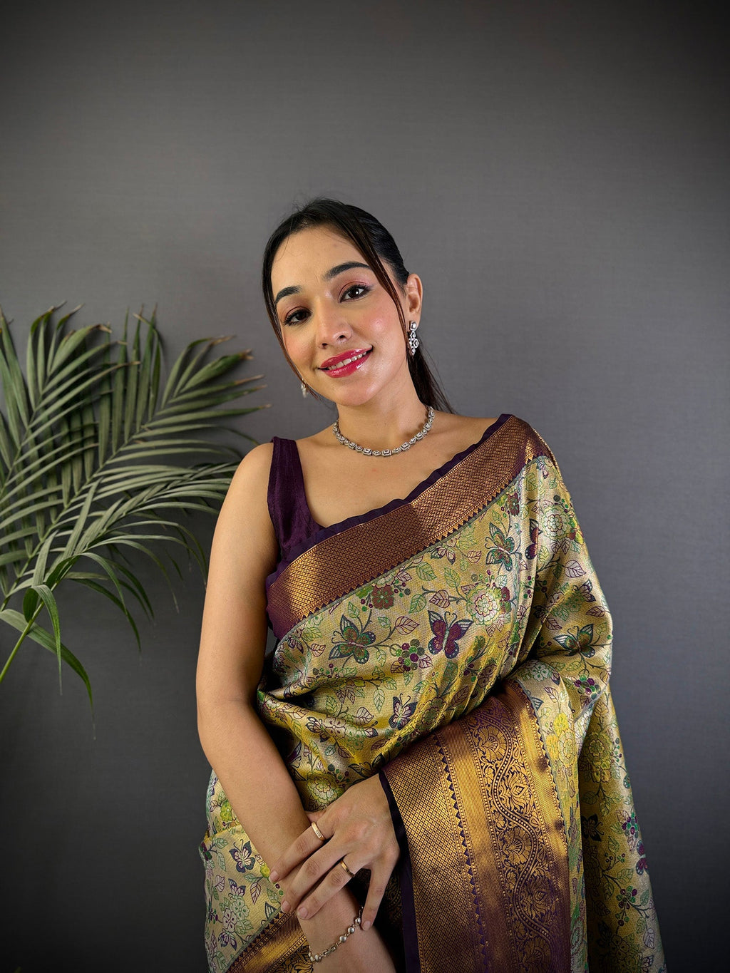 Elora Green Silk Leheriya Meenakari Zari Weaves Dharmavaram Saree | Grocsy