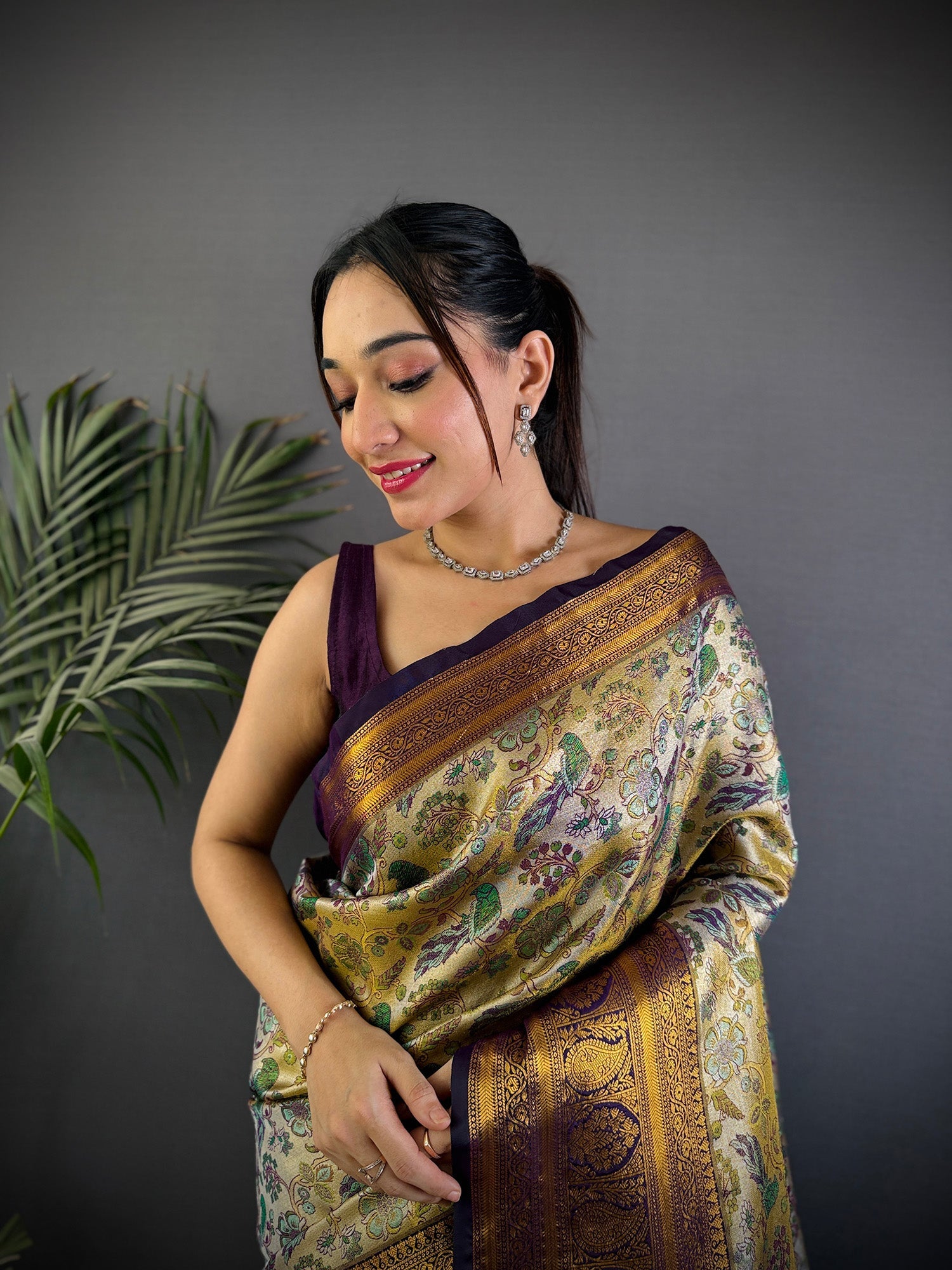 Elora Green Silk Leheriya Meenakari Zari Weaves Dharmavaram Saree | Grocsy