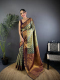 Elora Grey Silk Leheriya Meenakari Zari Weaves Dharmavaram Saree | Grocsy