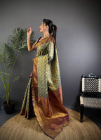 Elora Grey Silk Leheriya Meenakari Zari Weaves Dharmavaram Saree | Grocsy