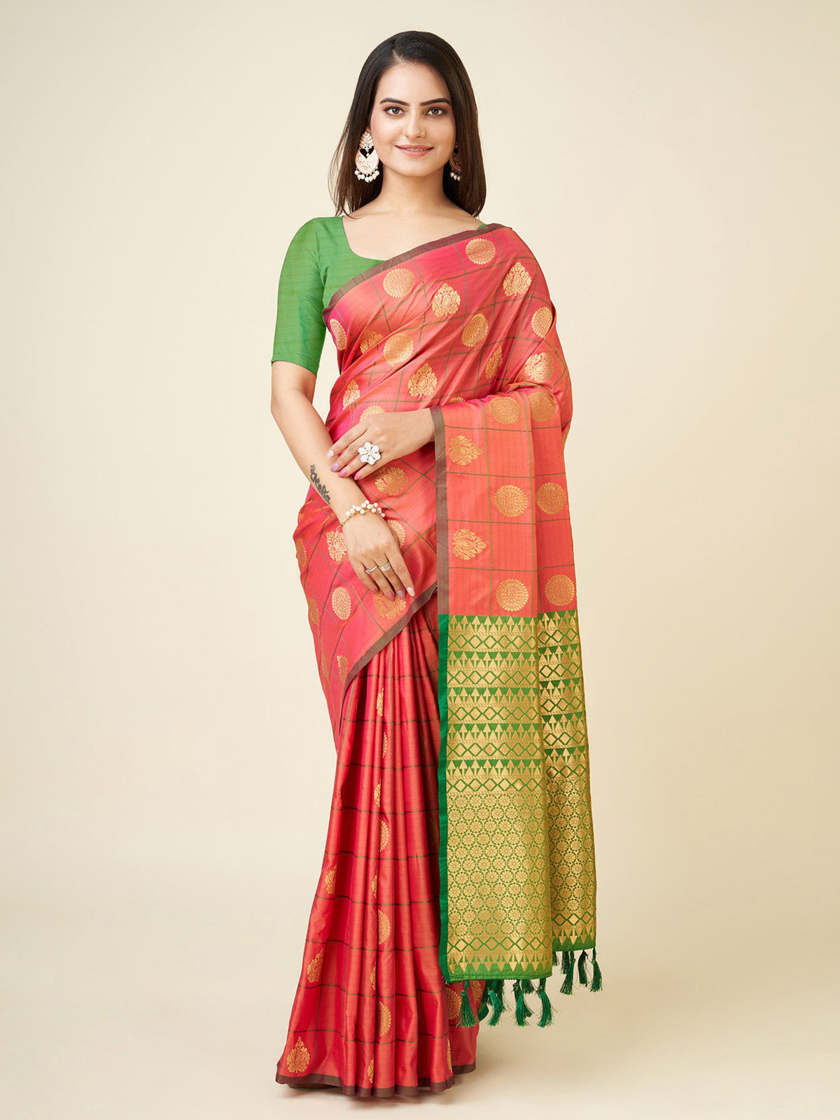 Elora Pink Soft Silk Woven Gold Zari Weaving Mysore Saree | Grocsy