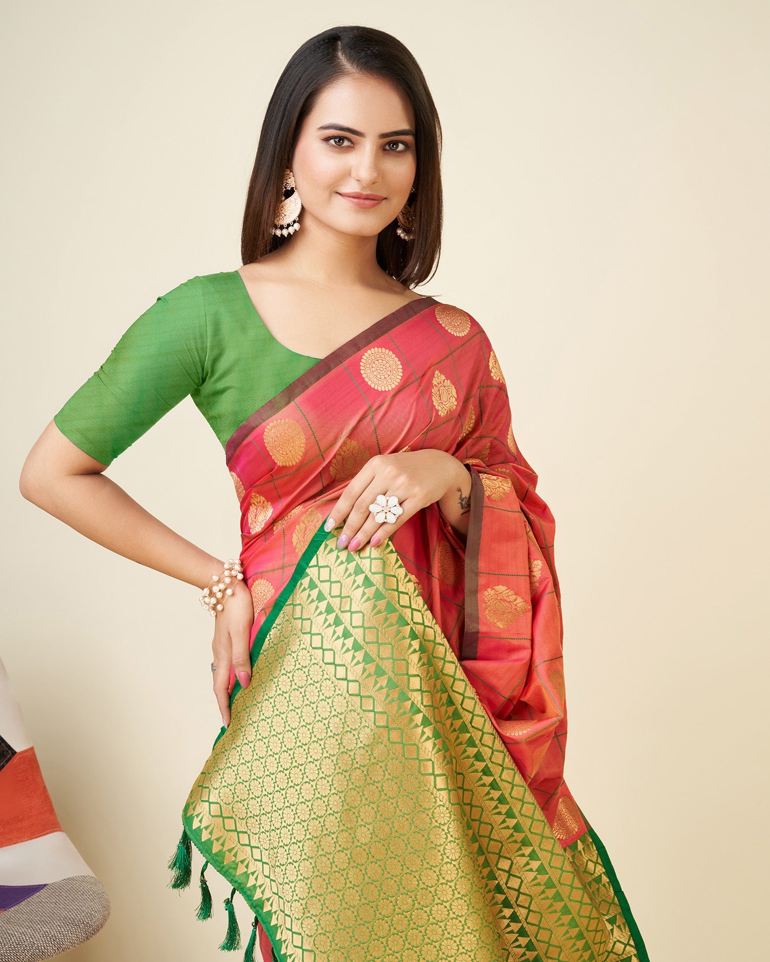 Elora Pink Soft Silk Woven Gold Zari Weaving Mysore Saree | Grocsy