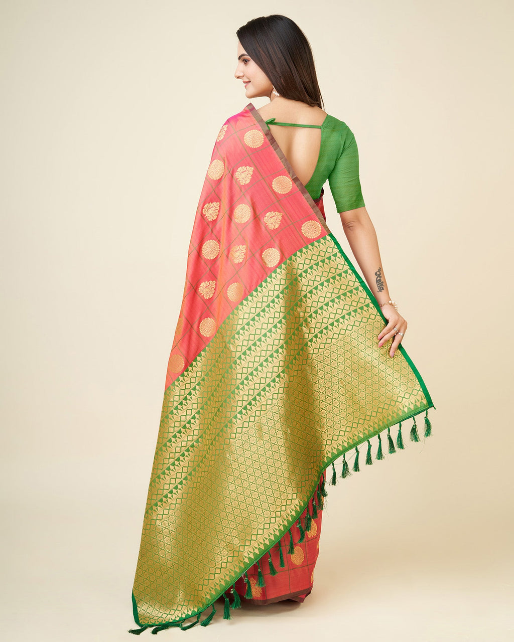 Elora Pink Soft Silk Woven Gold Zari Weaving Mysore Saree | Grocsy