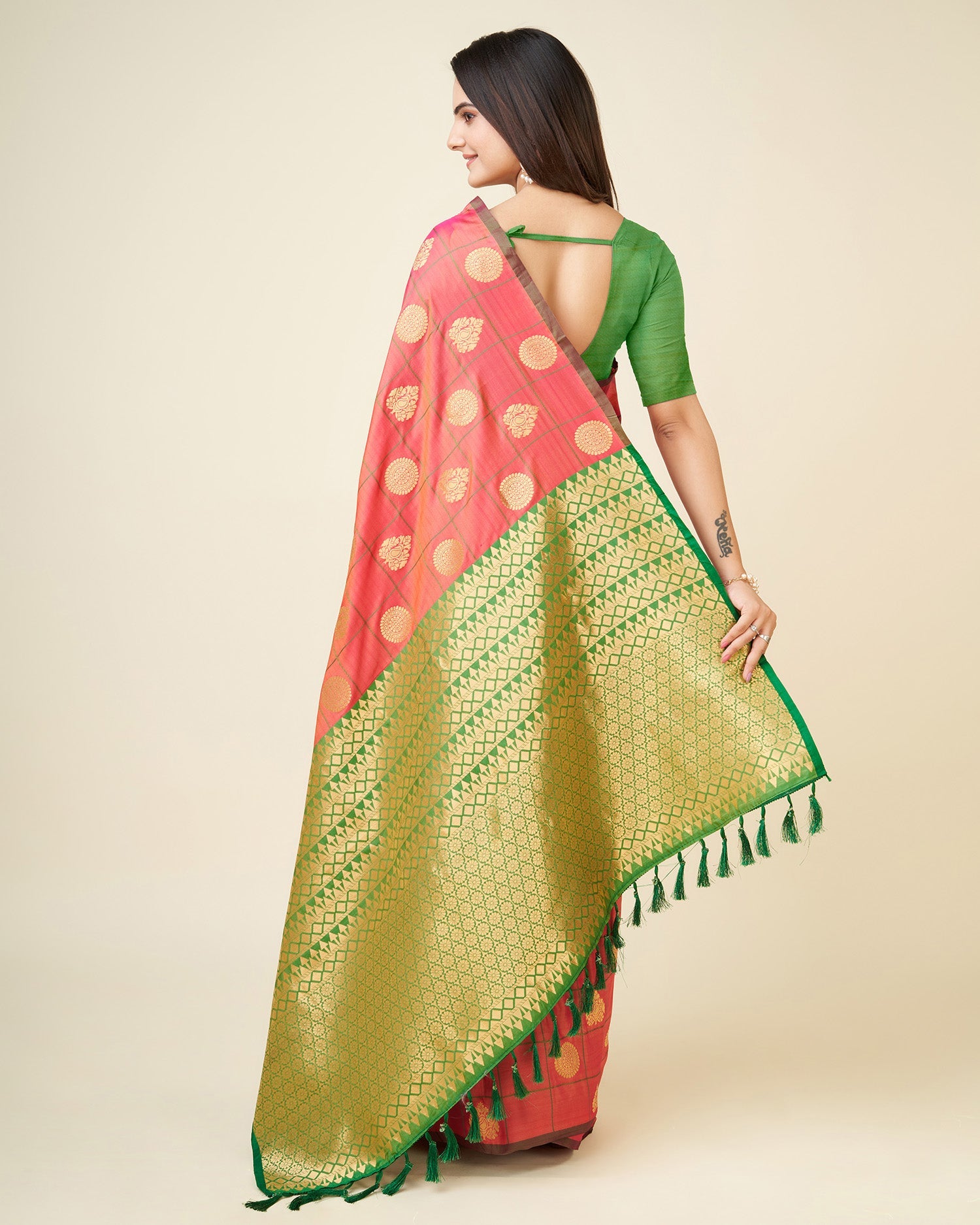 Elora Pink Soft Silk Woven Gold Zari Weaving Mysore Saree | Grocsy