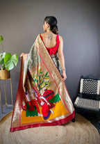 Elora Grey Soft Silk Checked Zari Weaving Banarasi Saree | Grocsy