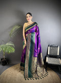 Elora Purple Soft Silk Woven Dual Zari Work Banarasi Saree | Grocsy