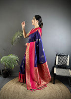 Elora Violet Soft Silk Woven Dual Zari Work Banarasi Saree | Grocsy