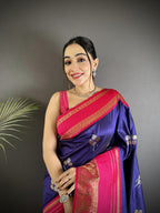 Elora Violet Soft Silk Woven Dual Zari Work Banarasi Saree | Grocsy