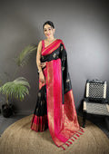 Elora Black Soft Silk Woven Dual Zari Work Banarasi Saree | Grocsy