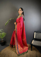 Elora Hot Pink Soft Silk Zari Weaving Patola Saree | Grocsy