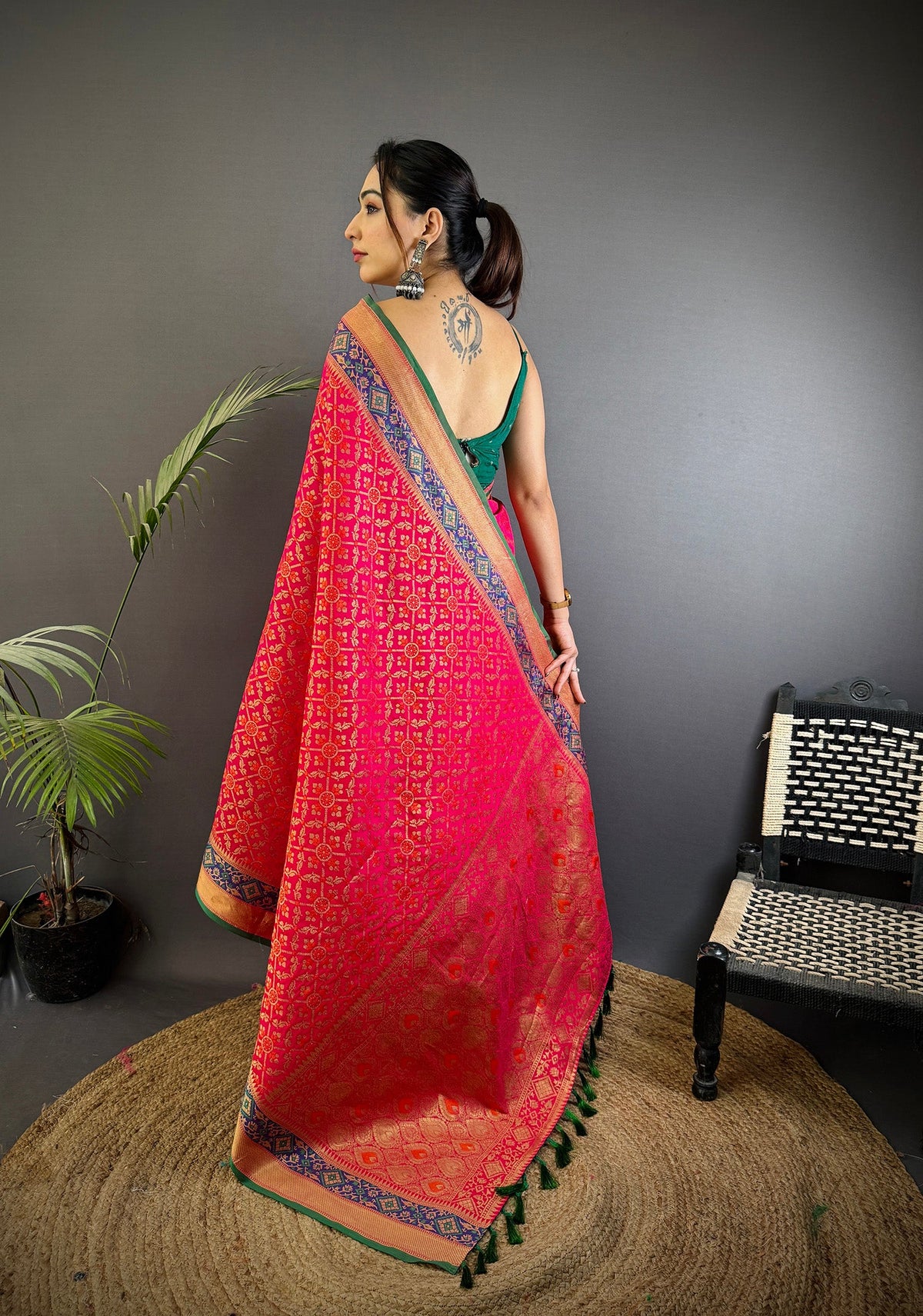 Elora Hot Pink Soft Silk Zari Weaving Patola Saree | Grocsy